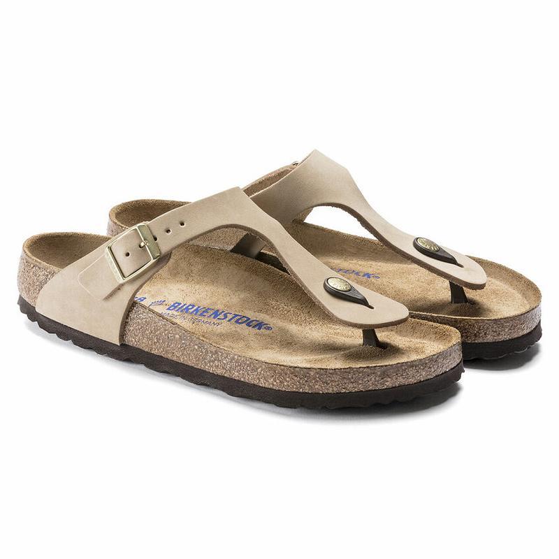 Birkenstock Nubuck Læder Gizeh Dame Brune | DK 438JPQ